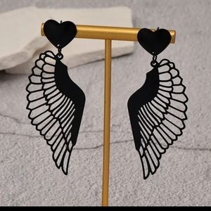 Brand New Accessories Black Wings Heart Gothic Earrings
